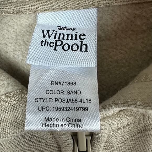 Womens Disney Winnie The Pooh Brown Embroidered Full Zip Hoodie Sweatshirt Sz M - Picture 6 of 8